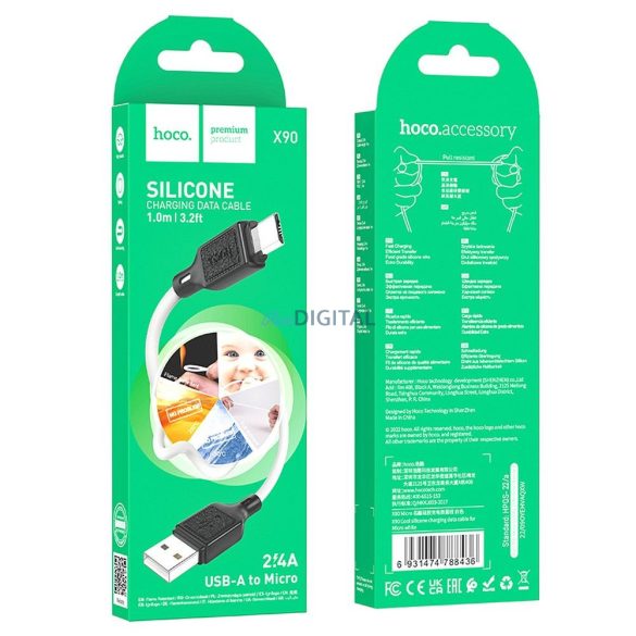 Hoco X90 USB-A - cablu micro USB 2.4A 1m - alb