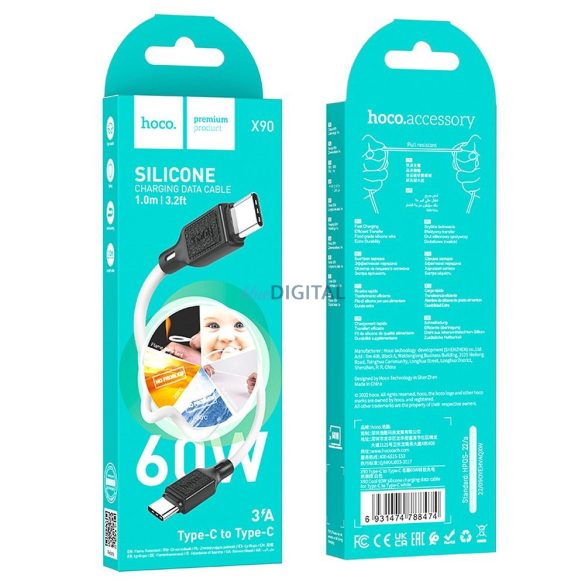 Hoco X90 Cablu USB-A - Type-C 3A 1m - alb