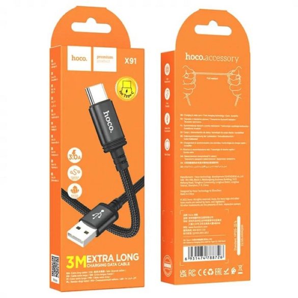 Cablu HOCO USB A la Tip C 3A X91 3 m negru
