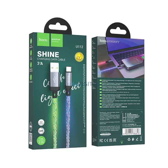 HOCO cablu USB-A - C tip 3A 3A U112 1 m gri