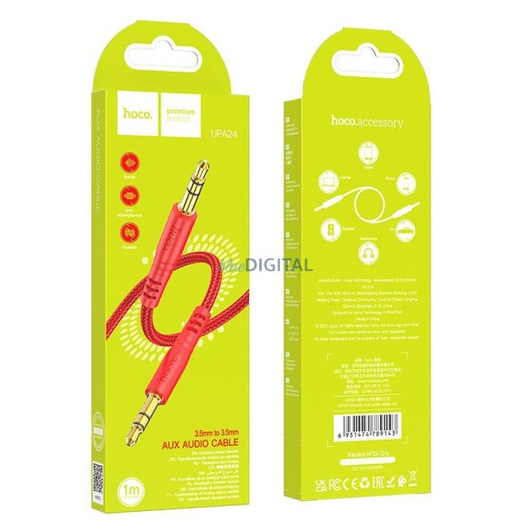 Hoco UPA24 Cablu AUX mufă 3,5 mm - mufă 3,5 mm 1m - roșu