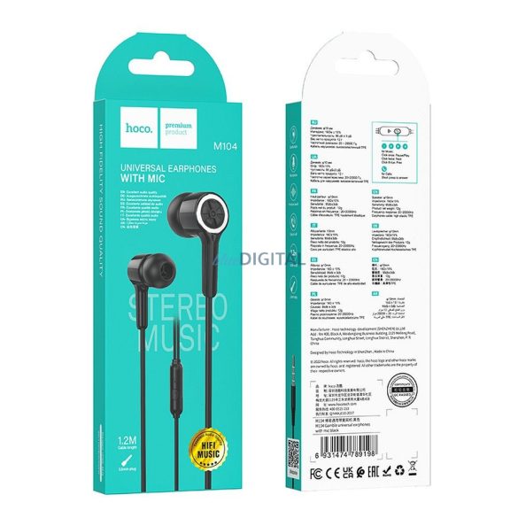 Căști cu fir Hoco M104 cu mufă de 3,5 mm și microfon - negru