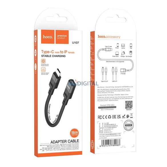Hoco U107 Tip-C - Adaptor Lightning 3A - negru