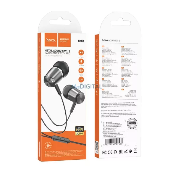 Căști de sârmă HOCO cu microfon cu mufă de 3,5 mm M108 gri metalic