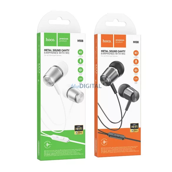 Căști de sârmă HOCO cu microfon cu mufă de 3,5 mm M108 gri metalic
