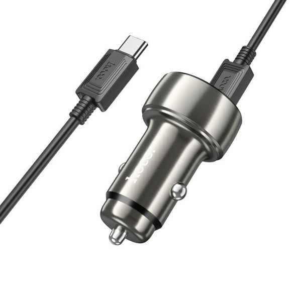Încărcător auto HOCO USB QC 3.0 + Tip C + cablu Tip C la Tip C PD 48W Leader Z50 gri metal