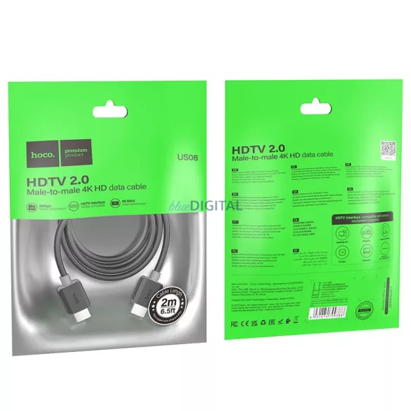 HOCO Cablu HDMI HDMI ver. 2.0 4K/60Hz US08 2 m negru