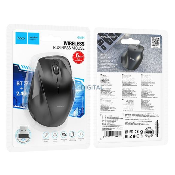 HOCO 2.4G 1600 dpi mouse wireless pentru calculator GM24 negru