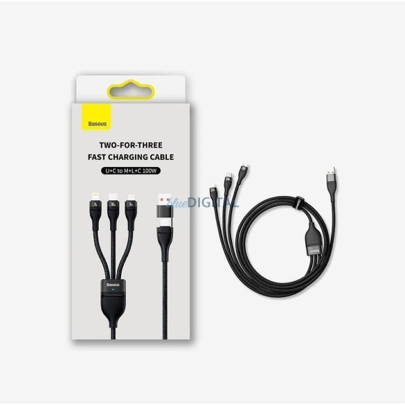 Cablu BASEUS 3in1 Tip C / USB A la Micro USB / Lightning / Tip C PD QC 5A 100W CASS030101 1,2 m negru