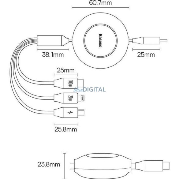 BASEUS cablu 3in1 cablu Type-C Micro USB / Lightning / Type-C PD QC4.0 3.5A 100W CAMJ010205 1.1 m violet