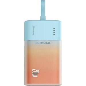 Baseus Popsicle powerbank cu cablu Lightning încorporat + cablu Type-C - Type-C 5200mAh 20W 2.4A QC PD - albastru-portocaliu