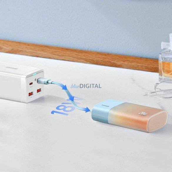 Baseus Popsicle powerbank cu cablu Lightning încorporat + cablu Type-C - Type-C 5200mAh 20W 2.4A QC PD - albastru-portocaliu