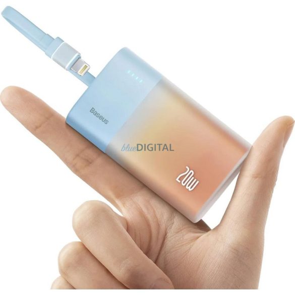 Baseus Popsicle powerbank cu cablu Lightning încorporat + cablu Type-C - Type-C 5200mAh 20W 2.4A QC PD - albastru-portocaliu