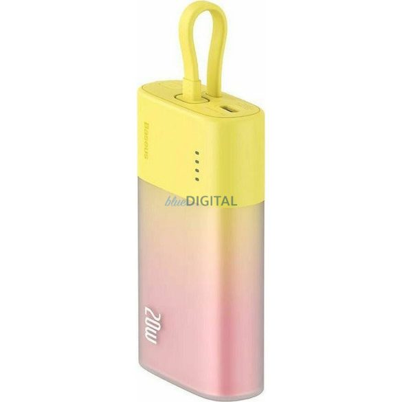 Baseus Popsicle powerbank cu cablu Lightning încorporat + cablu Type-C - Type-C 5200mAh 20W 2.4A QC PD - galben-roz