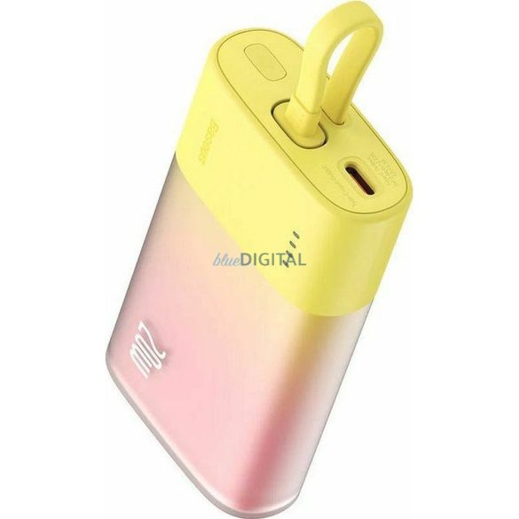 Baseus Popsicle powerbank cu cablu Lightning încorporat + cablu Type-C - Type-C 5200mAh 20W 2.4A QC PD - galben-roz