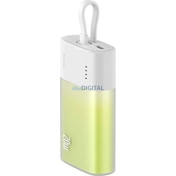 Baseus Popsicle powerbank cu cablu Lightning încorporat + cablu Type-C - Type-C 5200mAh 20W 2.4A QC PD - alb-verde