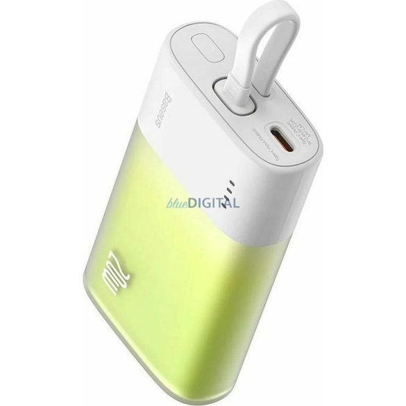 Baseus Popsicle powerbank cu cablu Lightning încorporat + cablu Type-C - Type-C 5200mAh 20W 2.4A QC PD - alb-verde