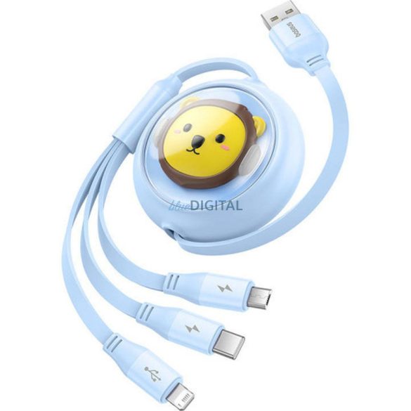 Cablu retractabil BASEUS USB la Micro/Lightning/Tip C 3w1 Leo 1,1 m albastru CB000063