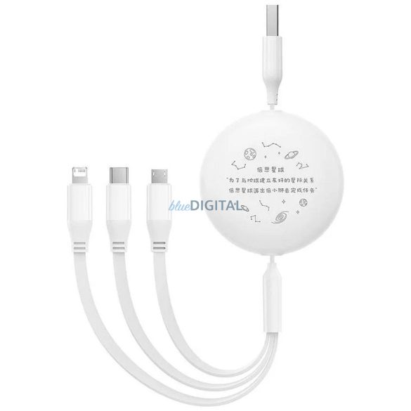 Cablu retractabil BASEUS USB la Micro/Lightning/Tip C 3w1 Leo 1,1 m alb CB000063