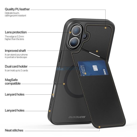 Dux Ducis Rafi II Mag MagSafe carcasă compatibilă cu kickstand pentru iPhone 16 Plus - negru