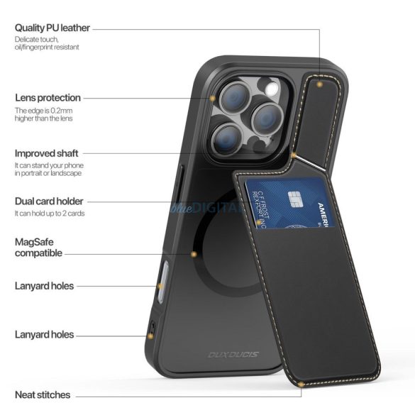 Dux Ducis Rafi II Mag MagSafe carcasă compatibilă cu kickstand pentru iPhone 16 Pro Max - negru