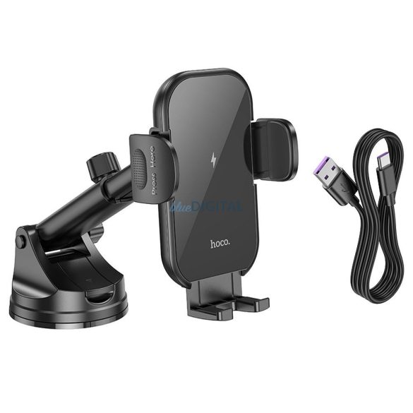 Suport auto HOCO pe consola centrală / geam cu fir de încărcare 15W Journey HW5 negru