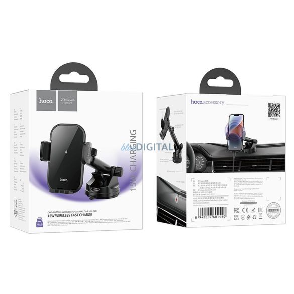 Suport auto HOCO pe consola centrală / geam cu fir de încărcare 15W Journey HW5 negru