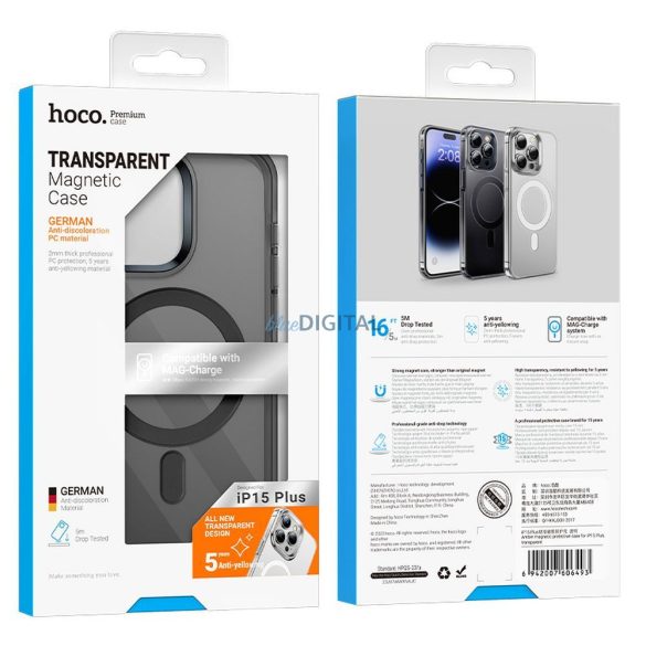 Carcasa HOCO AS3 Amber compatibila cu MagSafe pentru IPHONE 15 PLUS transparent negru