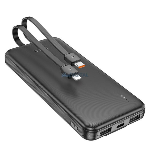Power Bank HOCO - 10 000mAh cu cabluri Tip C + Lightning 8-pini J118 negru