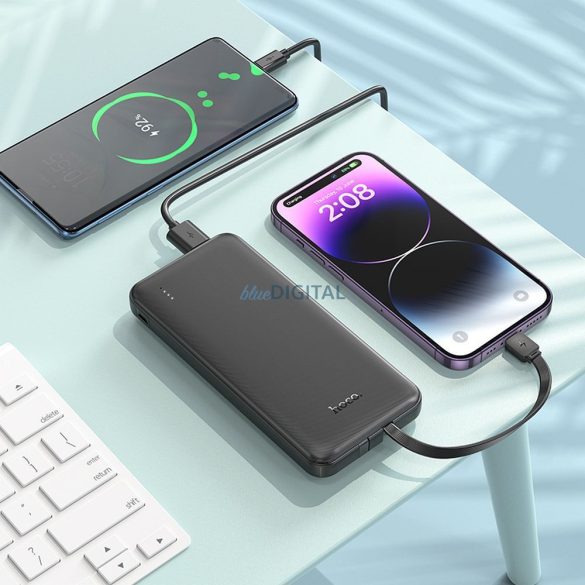 Power Bank HOCO - 10 000mAh cu cabluri Tip C + Lightning 8-pini J118 negru