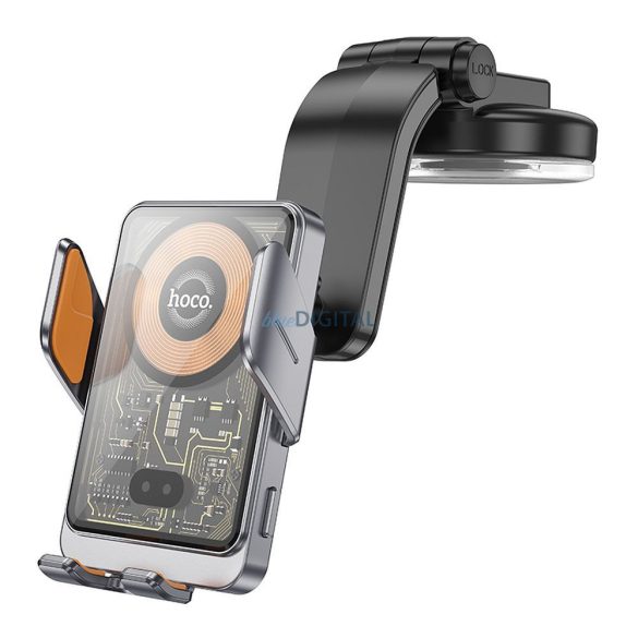Suport telefon auto HOCO pe consola centrală cu fir de încărcare 15W Transparent HW8 negru