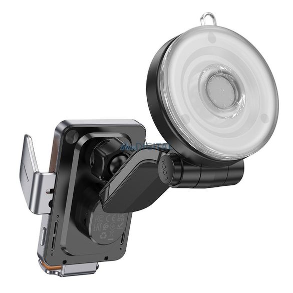 Suport telefon auto HOCO pe consola centrală cu fir de încărcare 15W Transparent HW8 negru