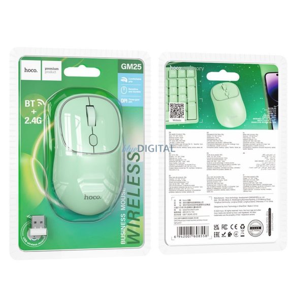 Hoco GM25 mouse wireless 2.4G 1600 dpi - verde deschis