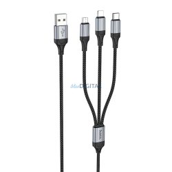   Hoco X102 Cablu USB-A - Type-C/Lightning/micro USB 2.4A 1m - negru