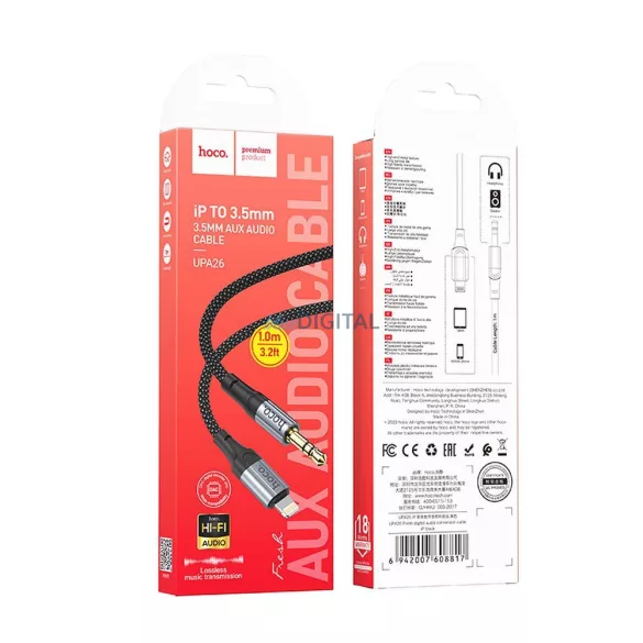 Hoco UPA26 Cablu AUX Lightning - mufă de 3,5 mm 1m - negru