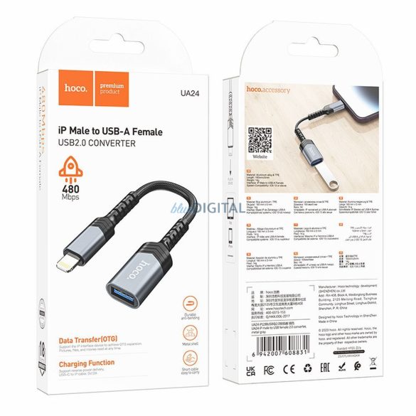 Adaptor HOCO iPhone Lightning 8-pini (mascul) la USB (fema) 3.0 UA24 negru