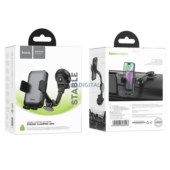 Suport telefon auto HOCO pentru fereastră / consola centrală Rock H27 negru