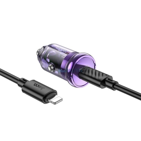 Încărcător auto HOCO tip C + cablu tip C la Apple Lightning 8 pini PD 30W Z53 violet