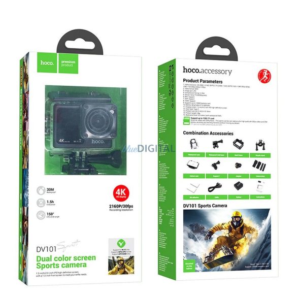 Cameră sport HOCO cu ecran dublu 1,3" + 2" DV101 negru