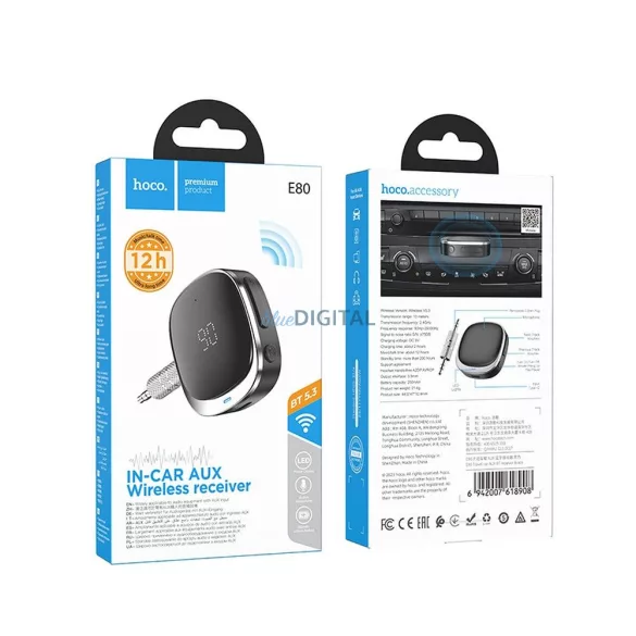 Adaptor HOCO AUX BLUETOOTH cu display E80 negru
