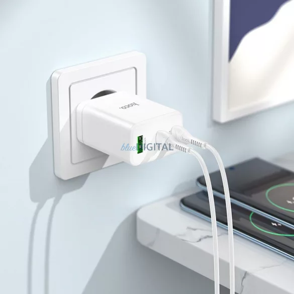 Incarcator HOCO 2 x Tip C + USB A QC PD 35W N33 alb