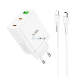   Incarcator HOCO 2 x tip C + USB A + cablu tip C la Lightning QC PD 35W N33 alb