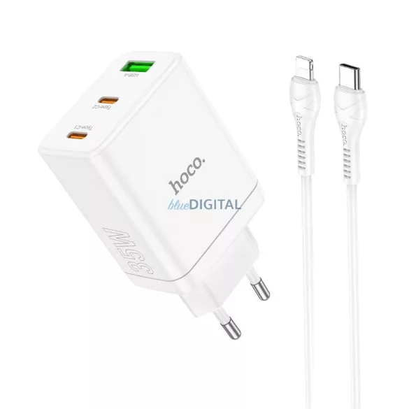 Incarcator HOCO 2 x tip C + USB A + cablu tip C la Lightning QC PD 35W N33 alb