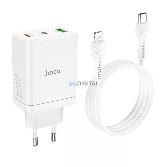 Incarcator HOCO 2 x tip C + USB A + cablu tip C la Lightning QC PD 35W N33 alb