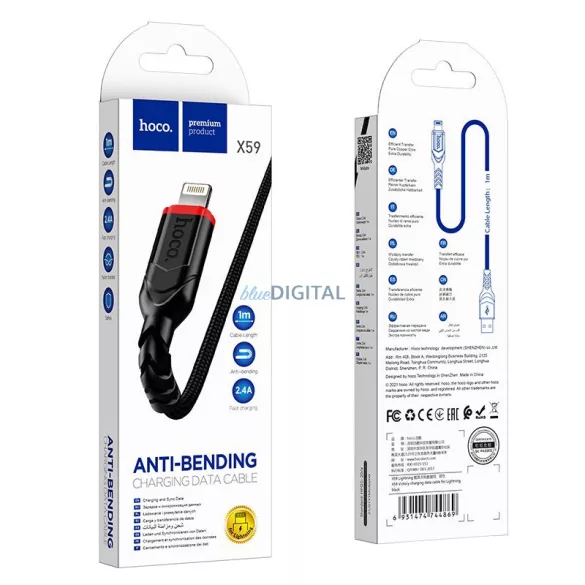Hoco X59 USB-A - Lightning cablu 2.4A 300cm - negru