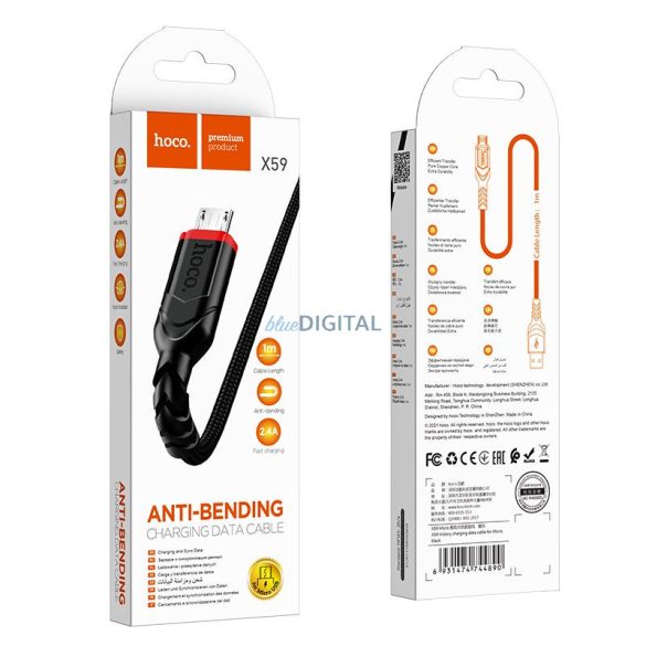 Hoco X59 USB-A - cablu micro USB 2.4A 300cm - negru