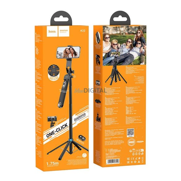 HOCO selfie stick bluetooth cu telecomandă K22 negru