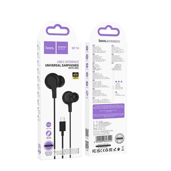 Căști HOCO tip C cu microfon M114 negru