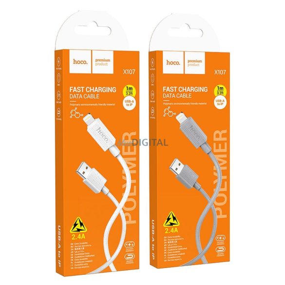 Hoco X107 Cablu USB-A - Lightning 2.4A 1m - alb