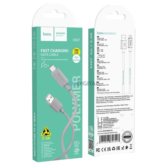 Hoco X107 Cablu USB-A la micro USB 2.4A 1m - gri